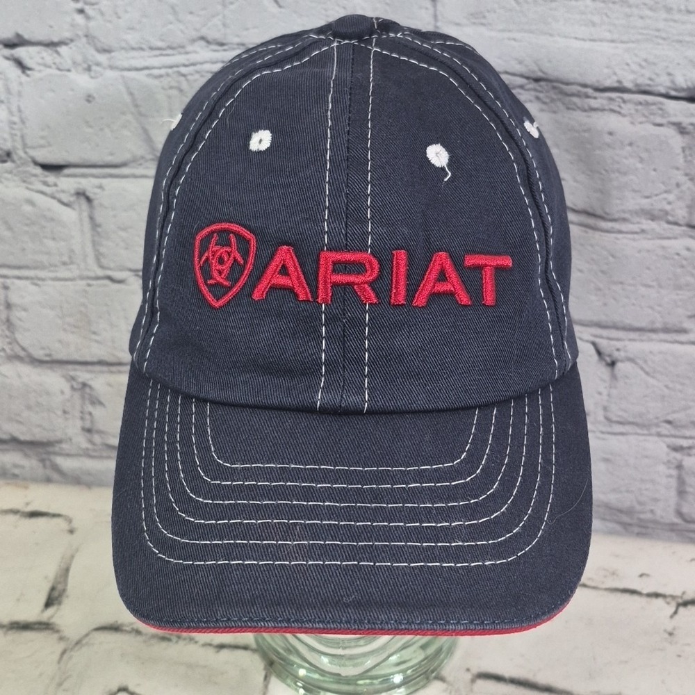 Ariat‎ Hat Mens One Size Blue Red Logo Embroidered Strap Back Baseball Western